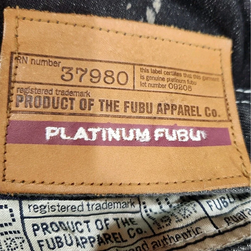Vintage Platinum FUBU Mens Black Acid Splash Denim Jacket‎ Size L